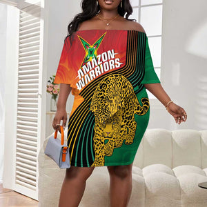 Personalized Afro Guyana Cricket Amazon Warriors Off Shoulder Short Dress Fierce Jaguars - African Pride