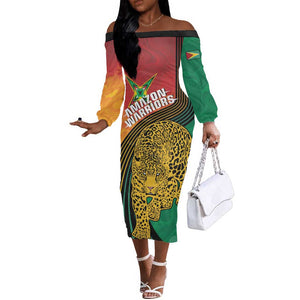 Personalized Afro Guyana Cricket Amazon Warriors Off The Shoulder Long Sleeve Dress Fierce Jaguars - African Pride