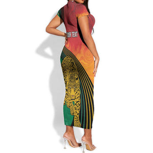 Personalized Afro Guyana Cricket Amazon Warriors Short Sleeve Bodycon Dress Fierce Jaguars - African Pride