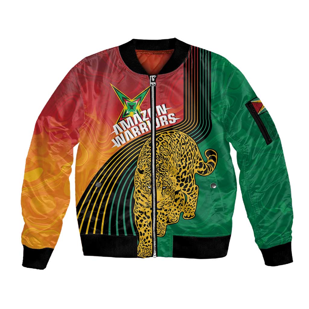 Personalized Afro Guyana Cricket Amazon Warriors Sleeve Zip Bomber Jacket Fierce Jaguars - African Pride