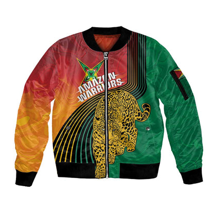 Personalized Afro Guyana Cricket Amazon Warriors Sleeve Zip Bomber Jacket Fierce Jaguars - African Pride