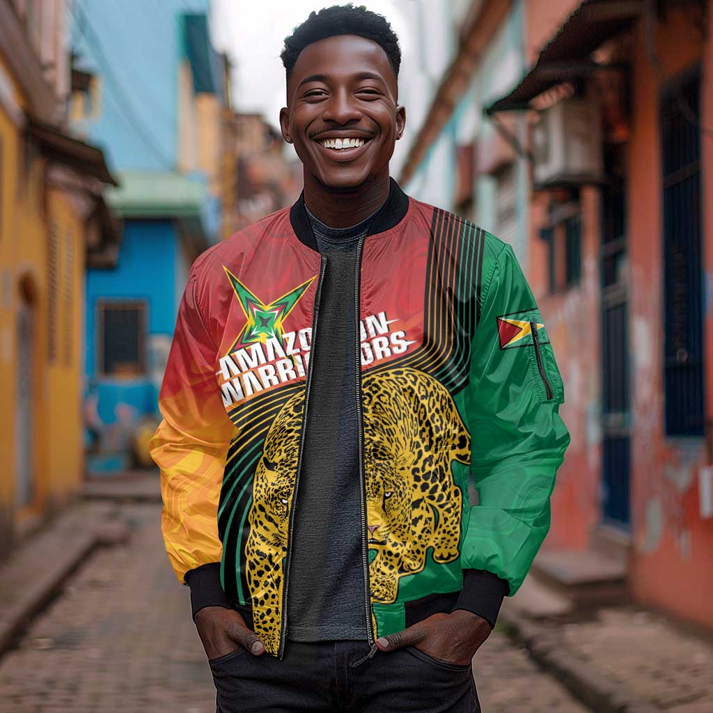 Personalized Afro Guyana Cricket Amazon Warriors Sleeve Zip Bomber Jacket Fierce Jaguars - African Pride