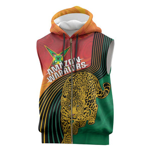 Personalized Afro Guyana Cricket Amazon Warriors Sleeveless Zip Hoodie Fierce Jaguars - African Pride