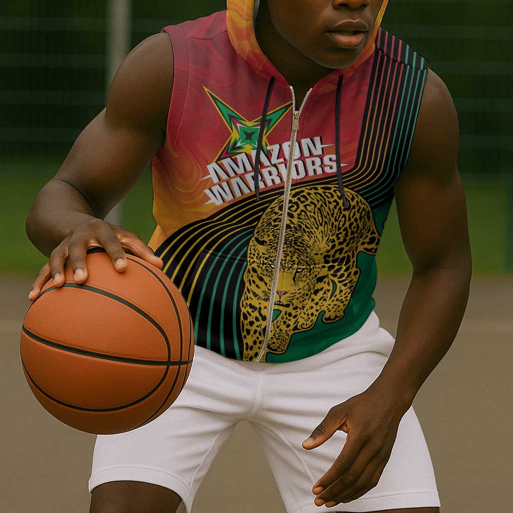 Personalized Afro Guyana Cricket Amazon Warriors Sleeveless Zip Hoodie Fierce Jaguars - African Pride