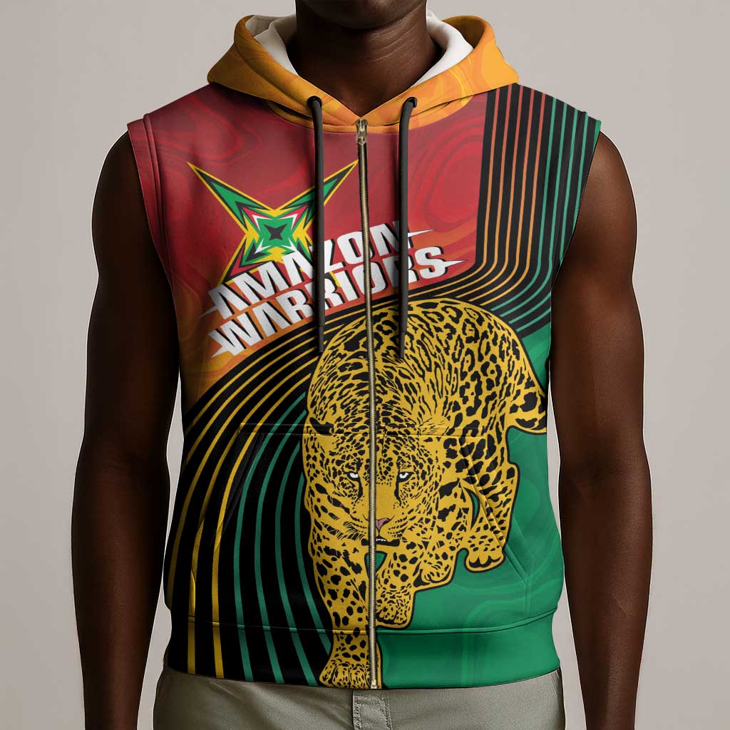 Personalized Afro Guyana Cricket Amazon Warriors Sleeveless Zip Hoodie Fierce Jaguars - African Pride