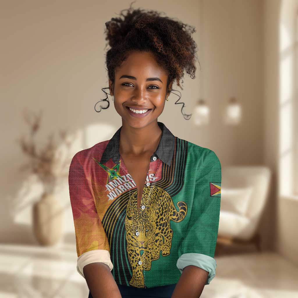 Personalized Afro Guyana Cricket Amazon Warriors Women Casual Shirt Fierce Jaguars - African Pride