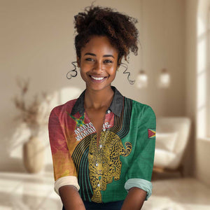 Personalized Afro Guyana Cricket Amazon Warriors Women Casual Shirt Fierce Jaguars - African Pride