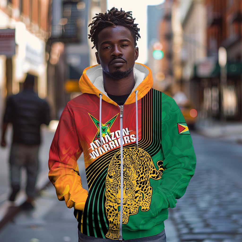 Personalized Afro Guyana Cricket Amazon Warriors Zip Hoodie Fierce Jaguars - African Pride