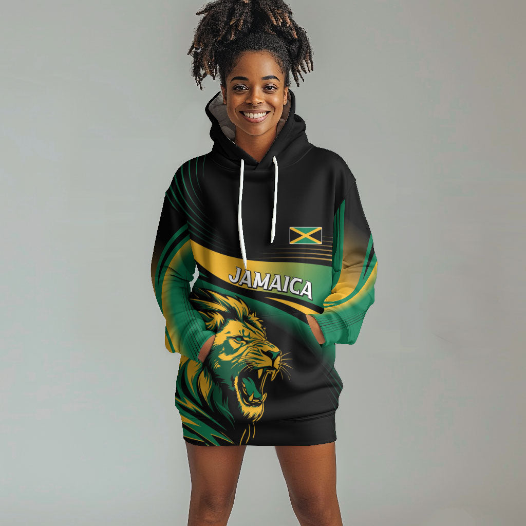 Afro-Jamaica Heritage Custom Hoodie Dress Roaring Lion