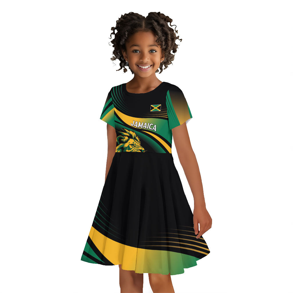 Afro-Jamaica Heritage Custom Kid Short Sleeve Dress Roaring Lion