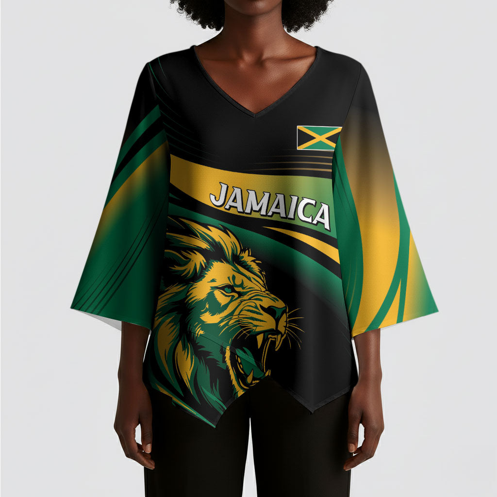 Afro-Jamaica Heritage Custom Kimono Sleeve Blouse Roaring Lion