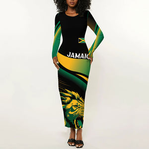 Afro-Jamaica Heritage Custom Long Sleeve Bodycon Dress Roaring Lion