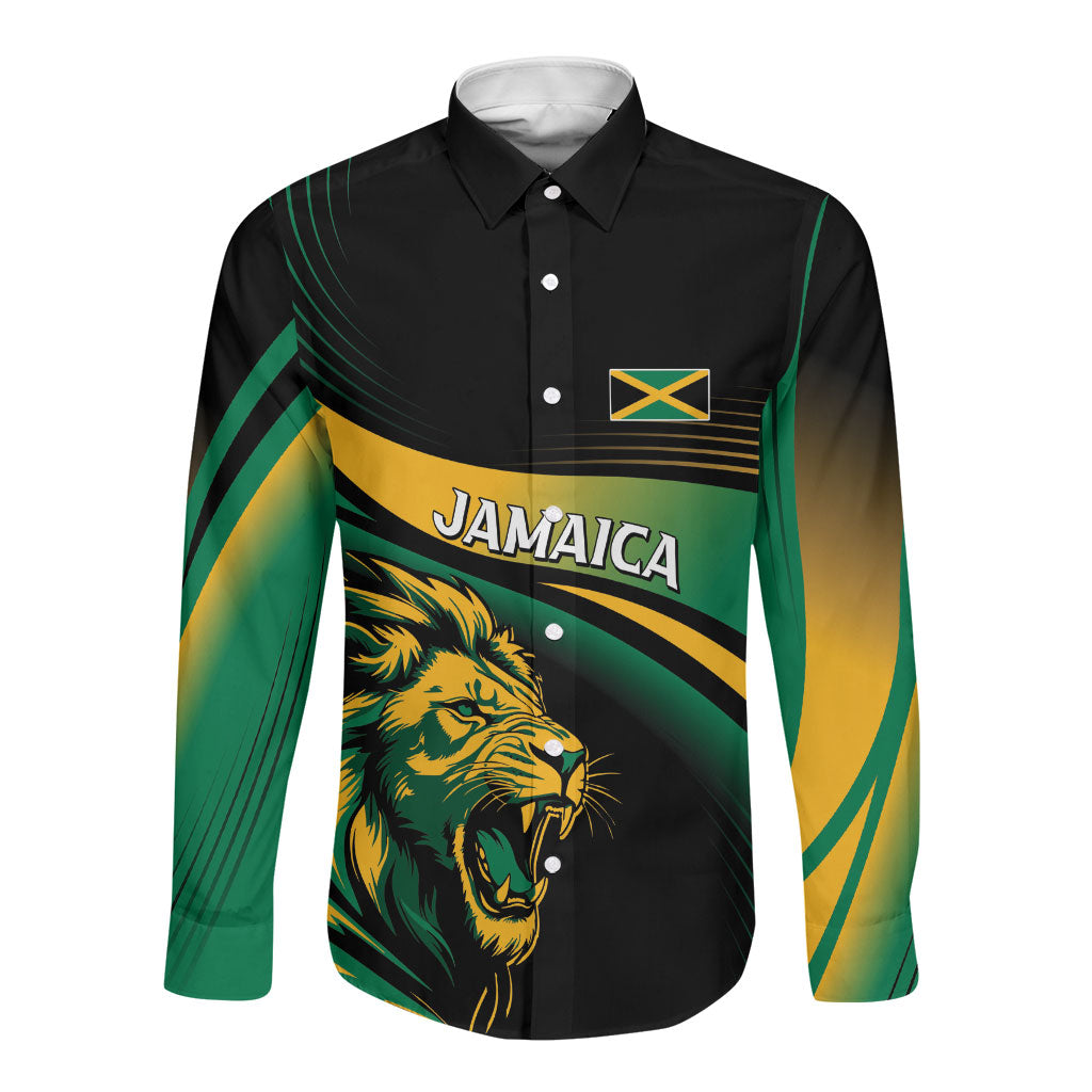 Afro-Jamaica Heritage Custom Long Sleeve Button Shirt Roaring Lion