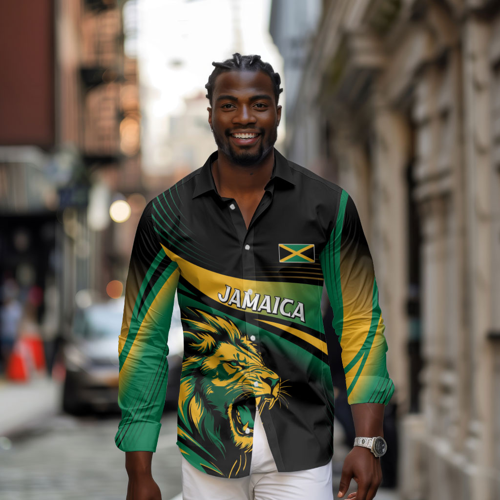 Afro-Jamaica Heritage Custom Long Sleeve Button Shirt Roaring Lion