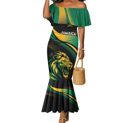 Afro-Jamaica Heritage Custom Mermaid Dress Roaring Lion