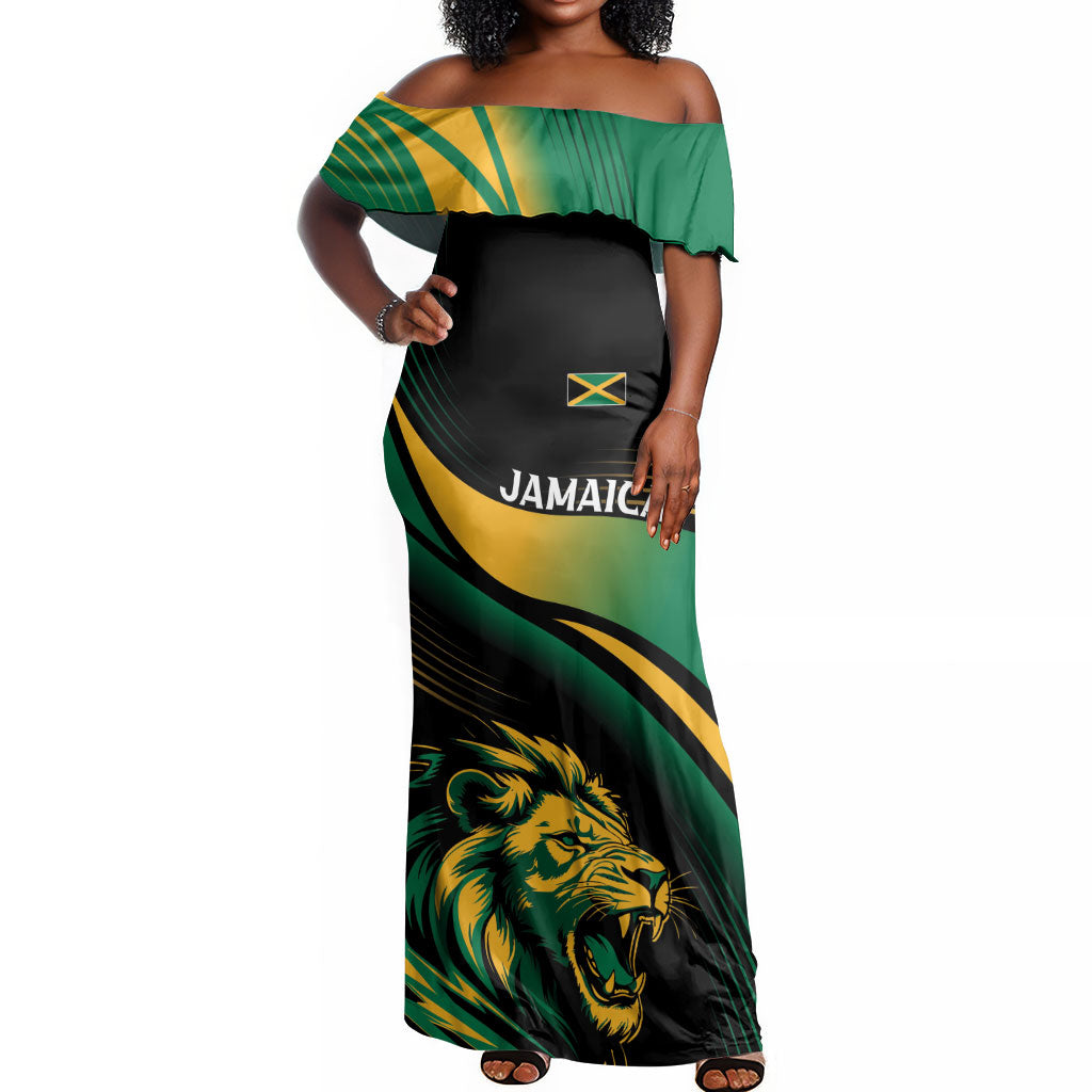 Afro-Jamaica Heritage Custom Off Shoulder Maxi Dress Roaring Lion