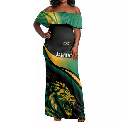 Afro-Jamaica Heritage Custom Off Shoulder Maxi Dress Roaring Lion