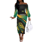 Afro-Jamaica Heritage Custom Off The Shoulder Long Sleeve Dress Roaring Lion
