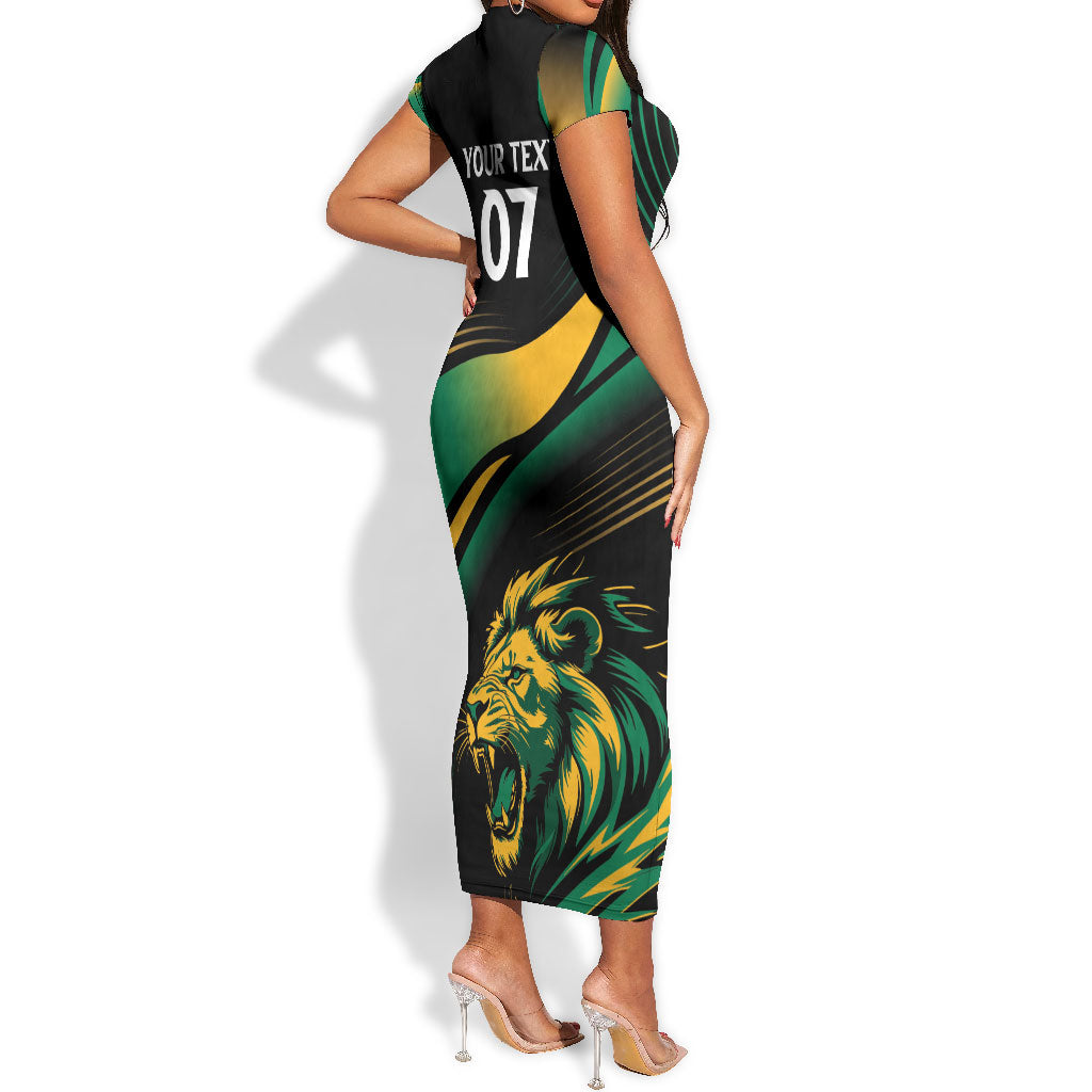 Afro-Jamaica Heritage Custom Short Sleeve Bodycon Dress Roaring Lion