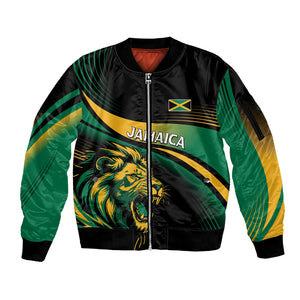 Afro-Jamaica Heritage Custom Sleeve Zip Bomber Jacket Roaring Lion