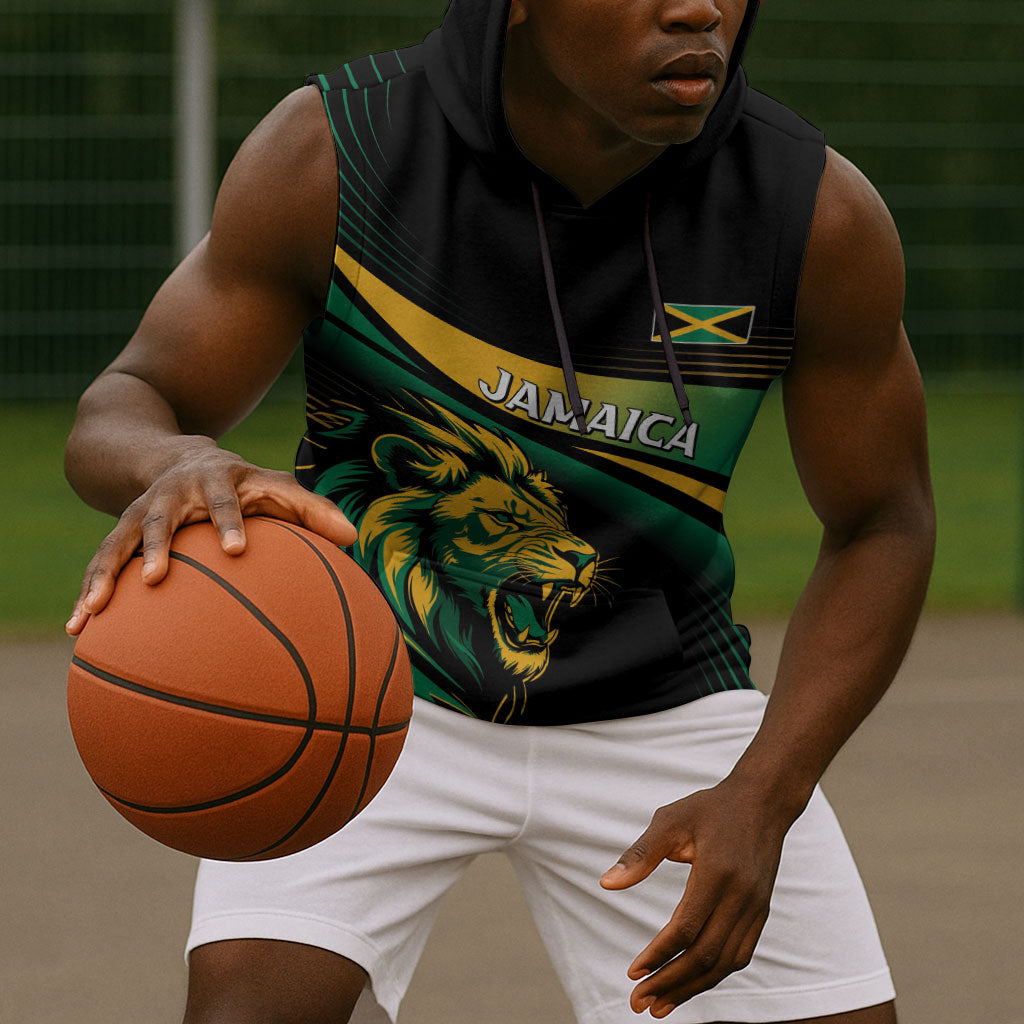 Afro-Jamaica Heritage Custom Sleeveless Hoodie Roaring Lion