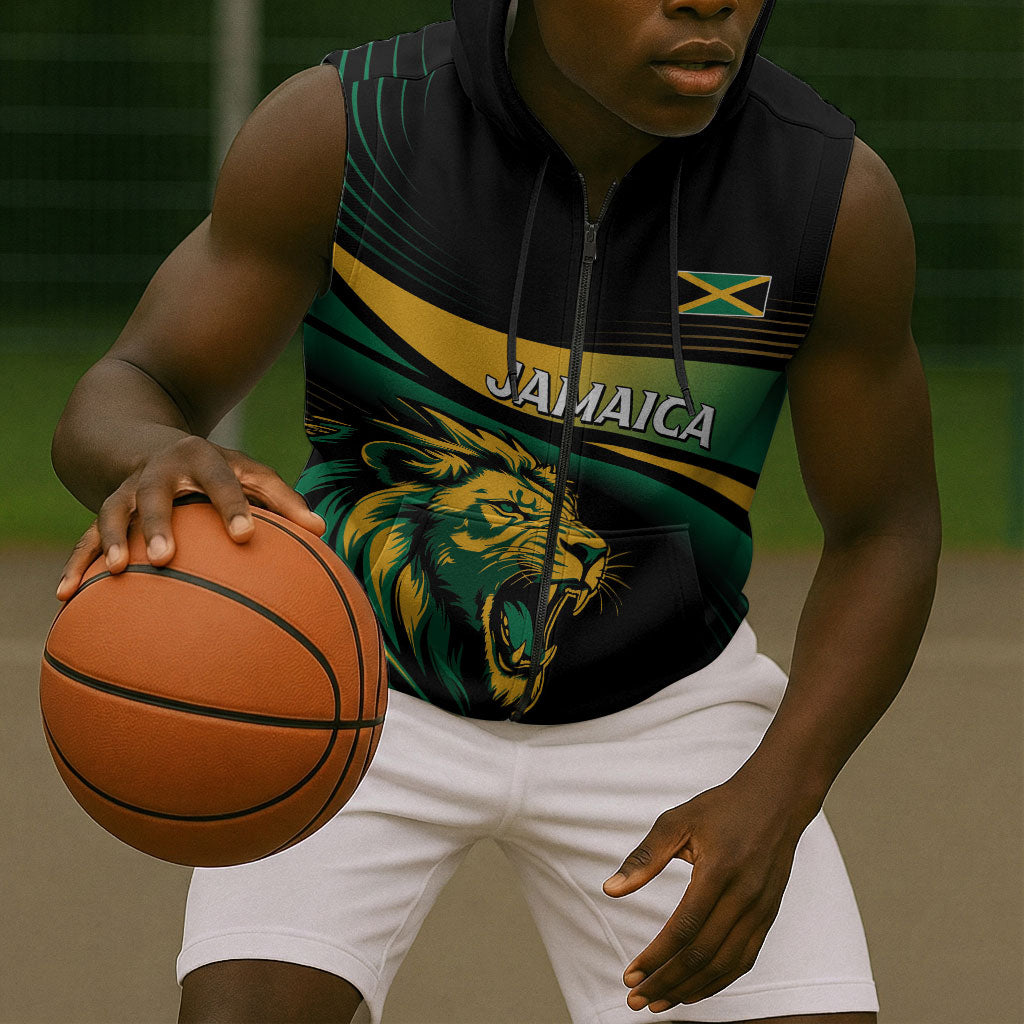 Afro-Jamaica Heritage Custom Sleeveless Zip Hoodie Roaring Lion