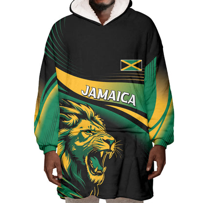 Afro-Jamaica Heritage Custom Wearable Blanket Hoodie Roaring Lion