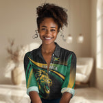 Afro-Jamaica Heritage Custom Women Casual Shirt Roaring Lion