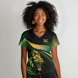 Afro-Jamaica Heritage Custom Women V-Neck T-Shirt Roaring Lion