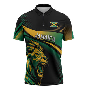 Afro-Jamaica Heritage Custom Zipper Polo Shirt Roaring Lion