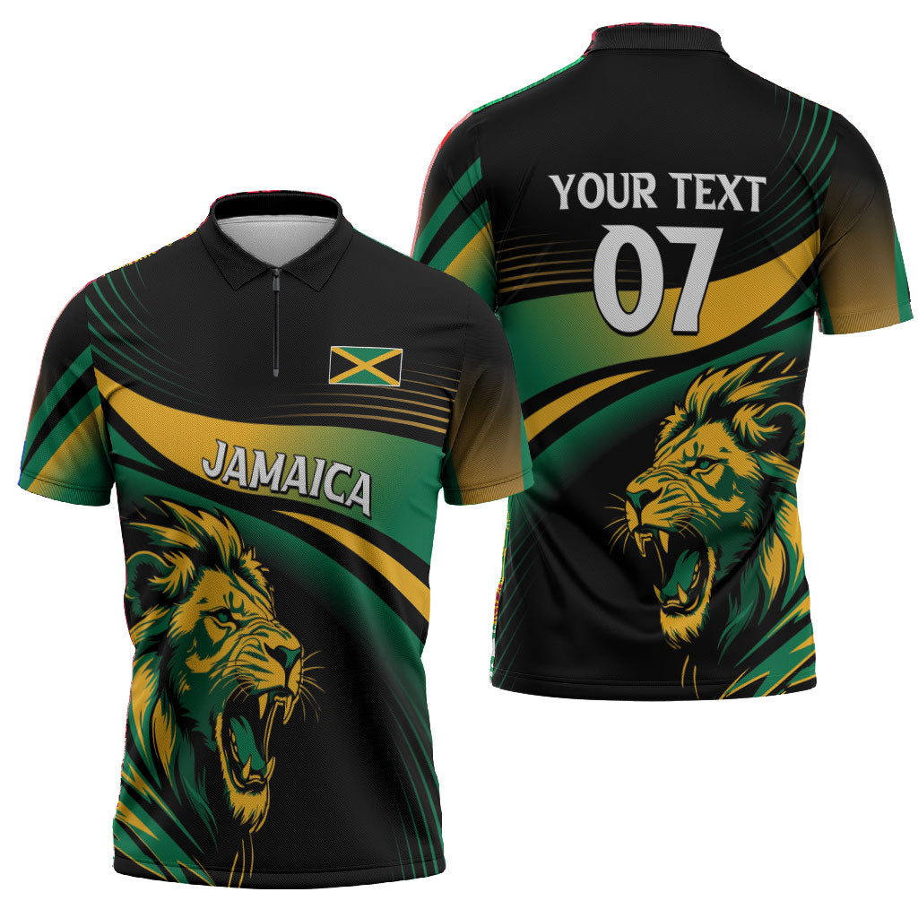 Afro-Jamaica Heritage Custom Zipper Polo Shirt Roaring Lion