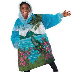 Afro-Saint Lucians Kid Wearable Blanket Hoodie Pitons Landscape