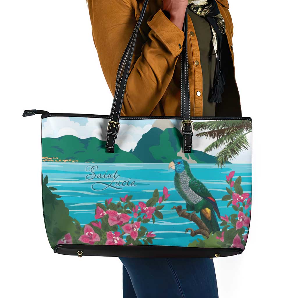 Afro-Saint Lucians Leather Tote Bag Pitons Landscape