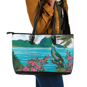Afro-Saint Lucians Leather Tote Bag Pitons Landscape