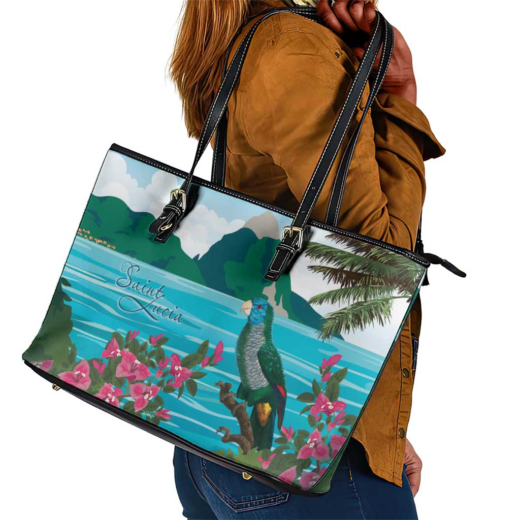 Afro-Saint Lucians Leather Tote Bag Pitons Landscape