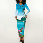Afro-Saint Lucians Long Sleeve Bodycon Dress Pitons Landscape LT7