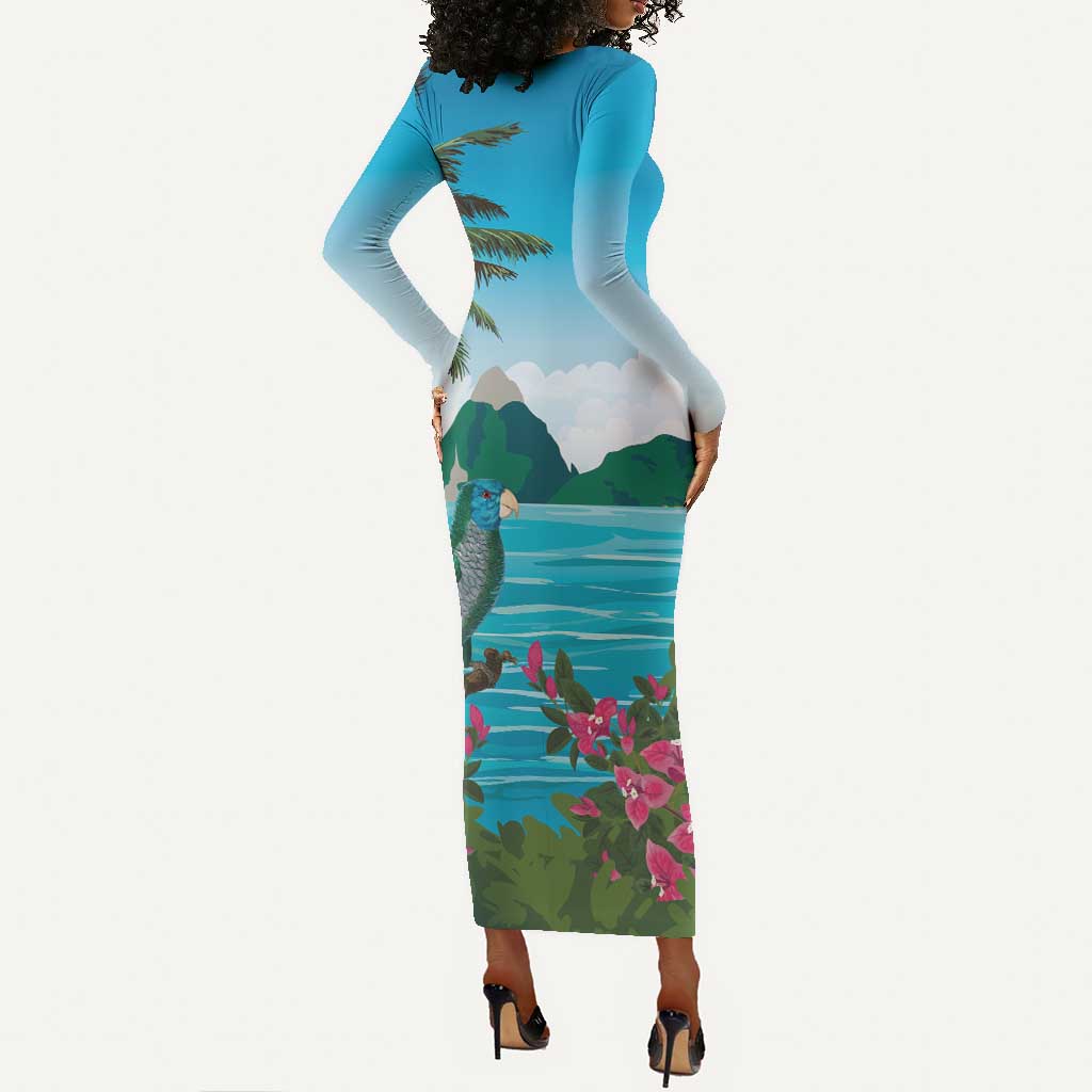 Afro-Saint Lucians Long Sleeve Bodycon Dress Pitons Landscape LT7
