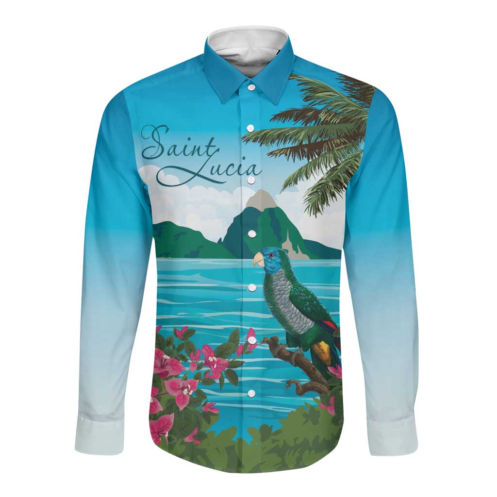 Afro-Saint Lucians Long Sleeve Button Shirt Pitons Landscape