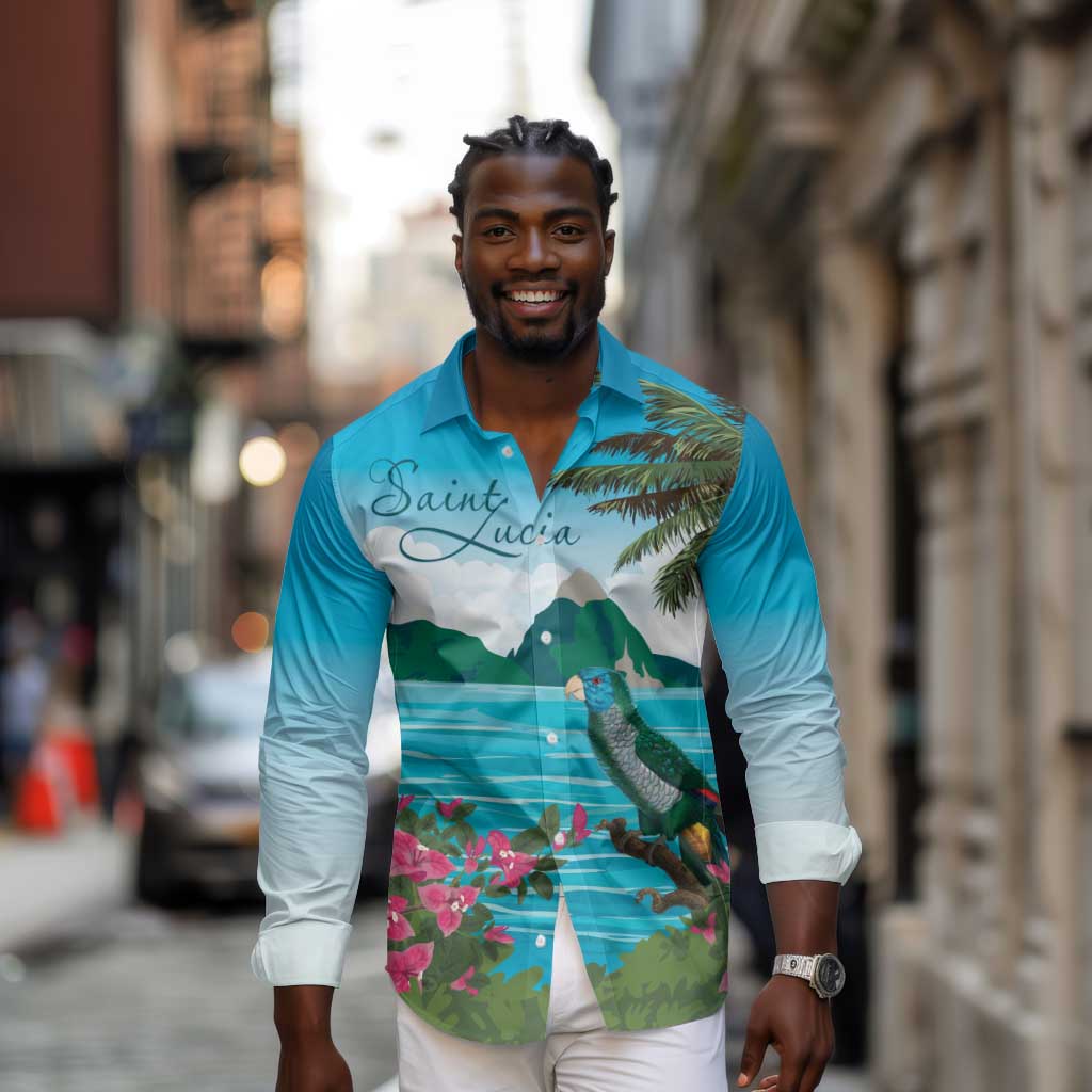 Afro-Saint Lucians Long Sleeve Button Shirt Pitons Landscape