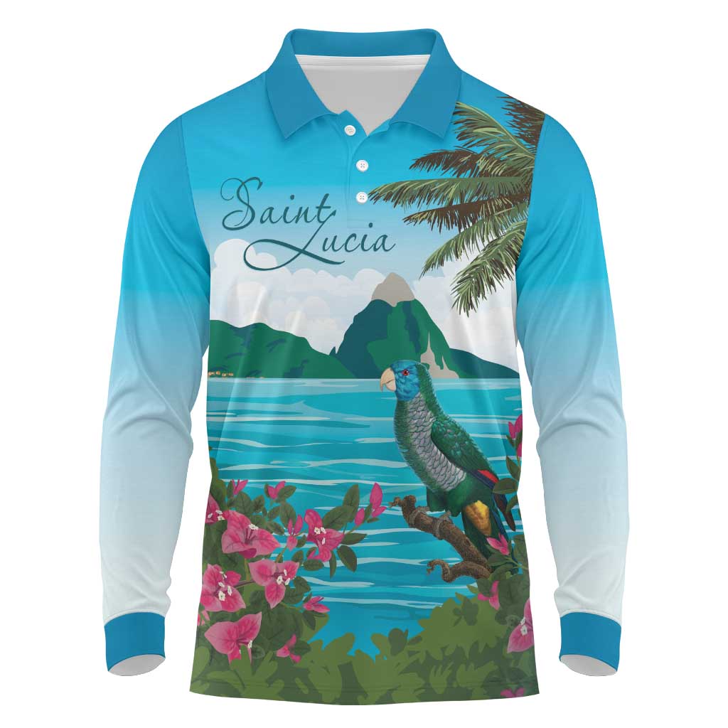 Afro-Saint Lucians Long Sleeve Polo Shirt Pitons Landscape