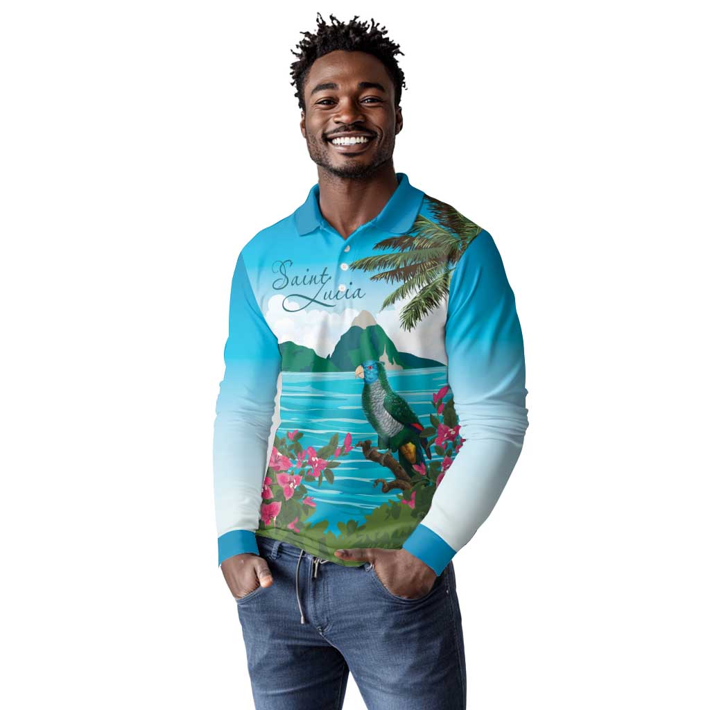 Afro-Saint Lucians Long Sleeve Polo Shirt Pitons Landscape