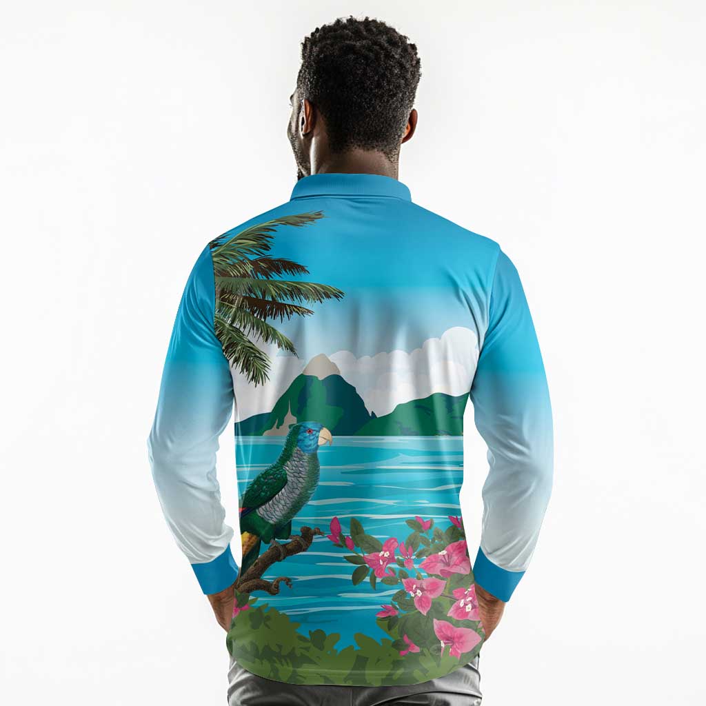 Afro-Saint Lucians Long Sleeve Polo Shirt Pitons Landscape