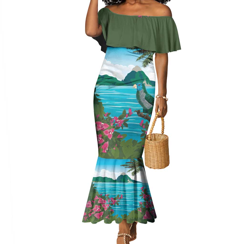 Afro-Saint Lucians Mermaid Dress Pitons Landscape