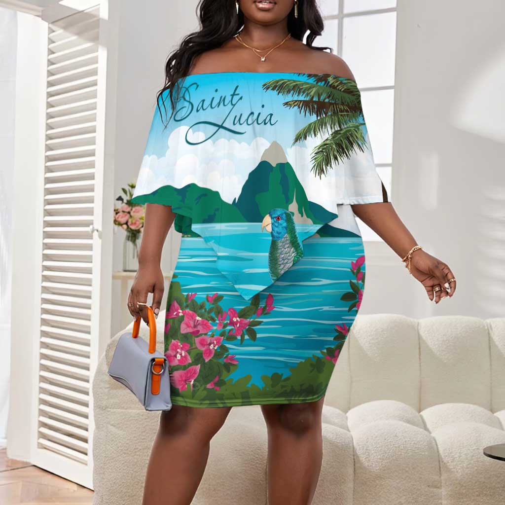 Afro-Saint Lucians Off Shoulder Short Dress Pitons Landscape