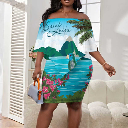 Afro-Saint Lucians Off Shoulder Short Dress Pitons Landscape