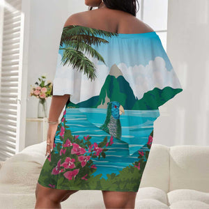 Afro-Saint Lucians Off Shoulder Short Dress Pitons Landscape