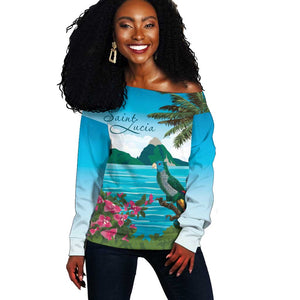 Afro-Saint Lucians Off Shoulder Sweater Pitons Landscape