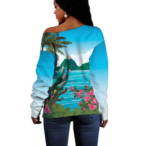 Afro-Saint Lucians Off Shoulder Sweater Pitons Landscape