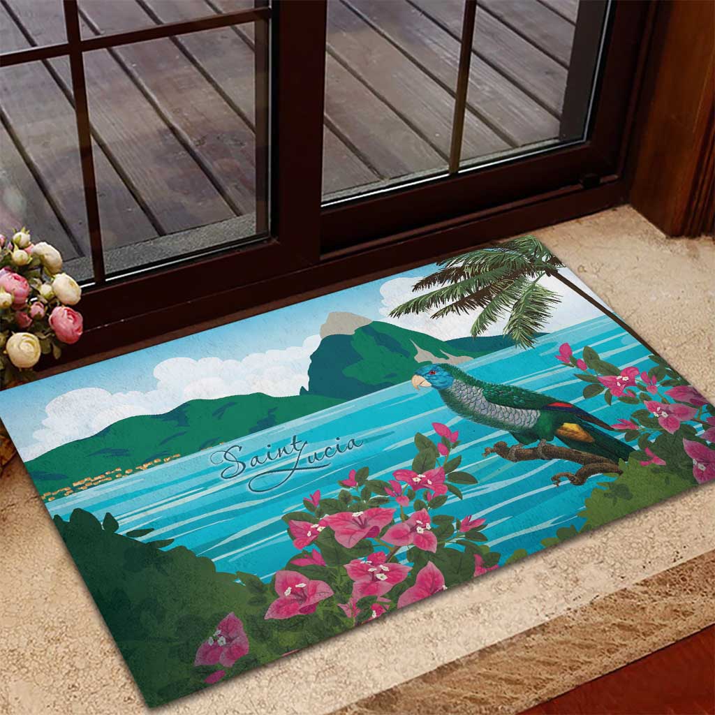 Afro-Saint Lucians Rubber Doormat Pitons Landscape