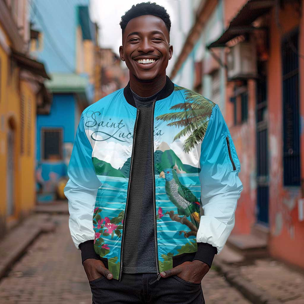 Afro-Saint Lucians Sleeve Zip Bomber Jacket Pitons Landscape